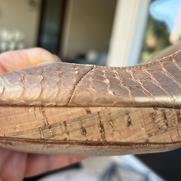 OSCAR DE LA RENTA Women’s Peep Toe Leather Slingback Heels Gold Size 37.5 - Picture 14 of 15